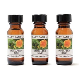 Crazy Candles Coriander Rose 3 Bottles 1/2 FL Oz Each (15ml) Premium Grade Scented Fragrance Oil (Coriander, Yellow Rose, Tuberose, Gardenia and Rosewood)