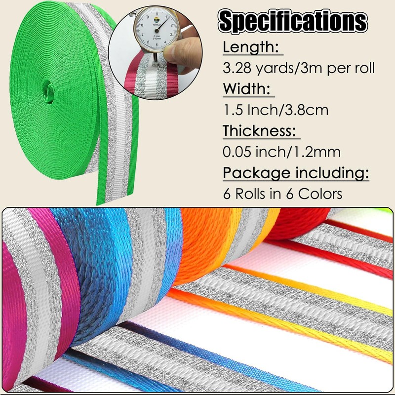 Wonninek Nylon Webbing 1.5 inch 6 Rolls Nylon Strap Webbing