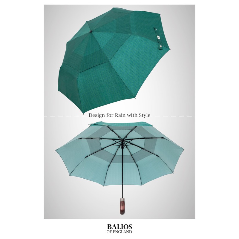 Balios Travel Folding Umbrella with Real Wood Handle Auto Open