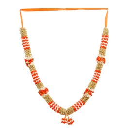 Artificial Flowers Ribbon Garland Haar Mala for Idol-Mala for God, Pooja Sringar Articles Ornament for Multipurpose Puja Indian Traditional Cultural Decoration Housewarming (Size:-12")(Orange)