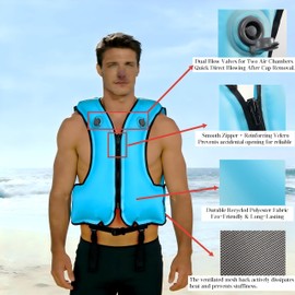 FORWEWAY Adults High-Visibility Inflatable Swimming Jacket Adjustable Buoyancy Vest with Dual Air Chambers for Surfing Kayaking Diving Water Safety (Blue)