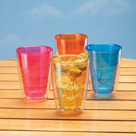 Fox Valley Traders Rainbow Insulated Plastic Tumblers, Set of 4, 16 oz, Modern, Multicolor