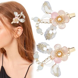 1 Pair of Pink Handmade Glass Flower Hairpin, Vintage Hair Clips, Tassel Hair Clip, Hanfu Decorative Hair Clips, and Chinese Hair Accessories, for Women Bride Bridesmaids