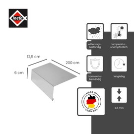 INEFA Gutter Hanging without Waterfold Made of Aluminium, 200 cm, 1 Piece Silver Aluminium Sheet for Roof Drainage, Rain Water Drainage, Roof to Gutter