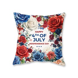 HOMFREEST 4th of July Pillow Covers 18x18 Inch Red White and Blue Floral Patriotic Throw Pillows Independence Day Outdoor Cushion Case for Sofa Couch Home