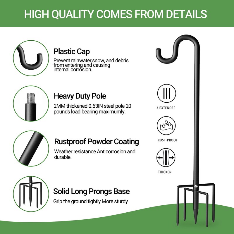 Surprizo 60" Shepherds Hooks for Outdoor, Extra Thick Bird Feeder