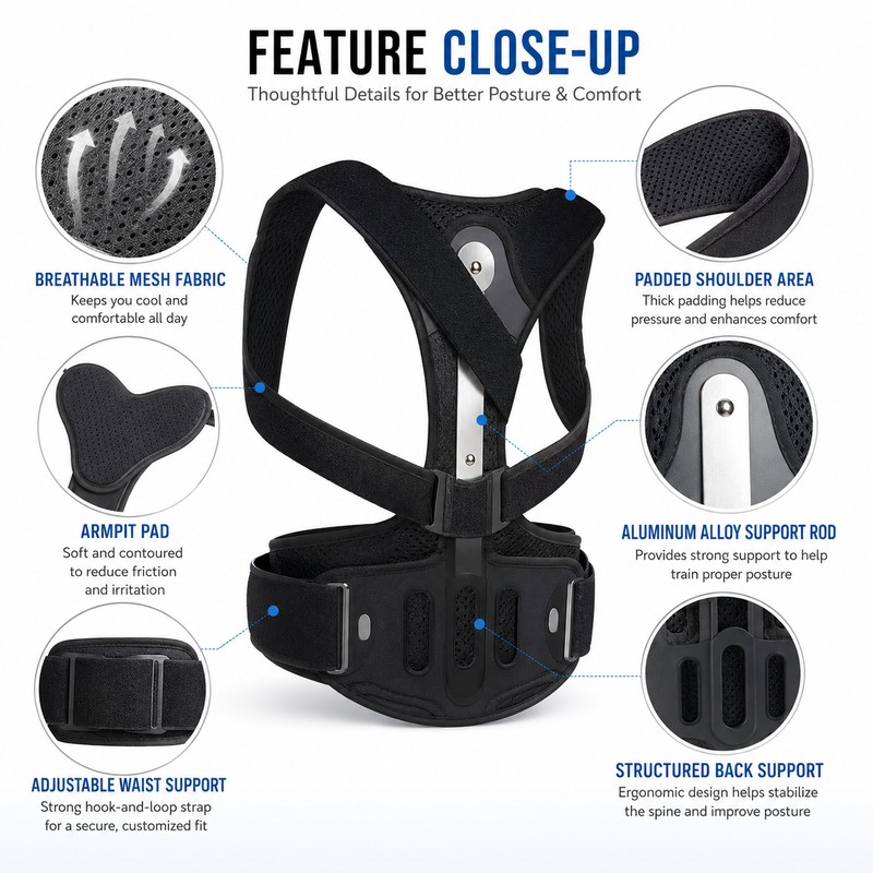 Adjustable Back Support Brace for Posture – Structured Spine Support