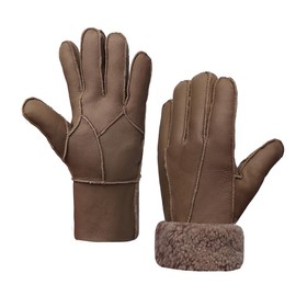 MGGMOKAY Men's Leather Gloves Sheepskin Shearling Warm Winter Gloves, brown