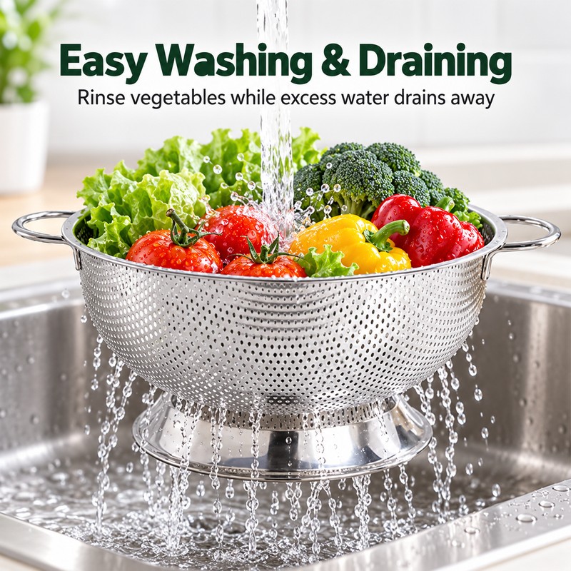 Stainless Steel Colander for Washing Vegetables and Draining Pasta –