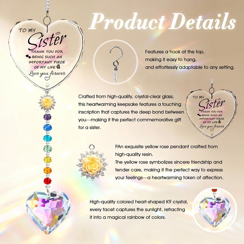 Sister Gifts from Sister,Birthday Gifts for Women Friend Crystal Suncatcher