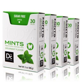 DC24 DAILY CARE 0-Calorie Breath Mints,100% Erythritol, Sugar Free, Natural Spearmint, Gluten Free, 30 Count, Pack of 4