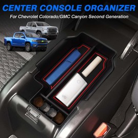 FIILINES Center Console Organizer Compatible with Chevy Colorado/GMC Canyon 2015-2021 2022 Armrest Storage Box ABS Console Insert Tray Accessories with 3 Colors Mats