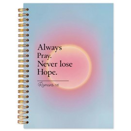 SNNDER Preppy Blue Inspirational Christian Spiral Notebooks, Luke 18:1 Bible Verse Journaling Notebook, Always Pray Never Lose Hope Religious Journals for Writing Work, 5.5x8.3 Inch