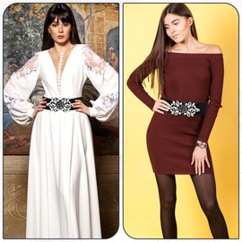 Amaxiu Elastic Rhinestone Wide Waist Belt, Stretchy Crystal Thick Belt, Vintage Floral Waistband Waist Accessories for Women Dress, black