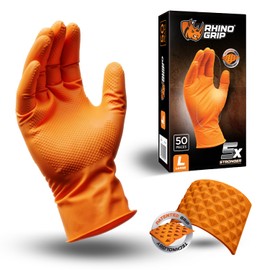 RHINO GRIP Nitrile Gloves - Disposable Gloves, Diamond Grip Orange Gloves - Powder-free & Latex Free Nitrile Gloves, Extra Thick & Ultra Tough Gloves. Medium
