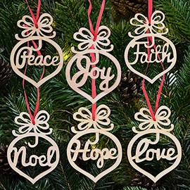 Skystuff Wooden Christmas Tree Decorations, 30Pcs Hollow Xmas Ornaments Hanging Decorations Wooden Baubles Pendant for Christmas Tree Wreath Garland Xmas Party