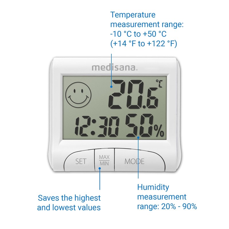 Medisana HG 100 Indoor Digital Hygrometer, Thermometer with Humidity, Room