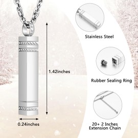 SOITIS Bar Necklace for Ashes Cremation Jewelry Memorial Urn Necklace for Ashes, Stainless Steel Silver Funeral Pendant - Cube Necklace for Women Men, Great Gifts