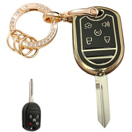 WENHENI Keyless Entry Systems Key for Ford Key Fob Cover Shell with Keychain Fit for Ford F-150 F-250 F-350 F-450 Flex Explorer Escape Ranger Fusion Econoline Mercury (5Buttons Gold-Black)