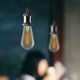 LEDSone Vintage Pendant Light Fitting Modern Retro Industrial Style E27 Lamp Shiny Black Holder, Black Round Braided Flex, Shiny Black Ceiling Rose, 1m