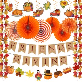 Coneatness Friendsgiving Decorations Kit, Party Banner Maple Leaf Garland Hanging Swirls, Friends Thanksgiving Décor