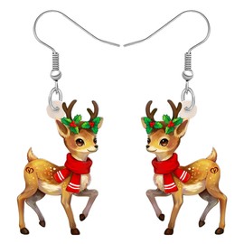 TIZURO Christmas Acrylic Cute Red Nose Reindeer Earrings Wild Elk Animals Dangle Fun Deer Jewelry For Women Xmas Party Charms Winter Santa Claus Gifts (Orange)