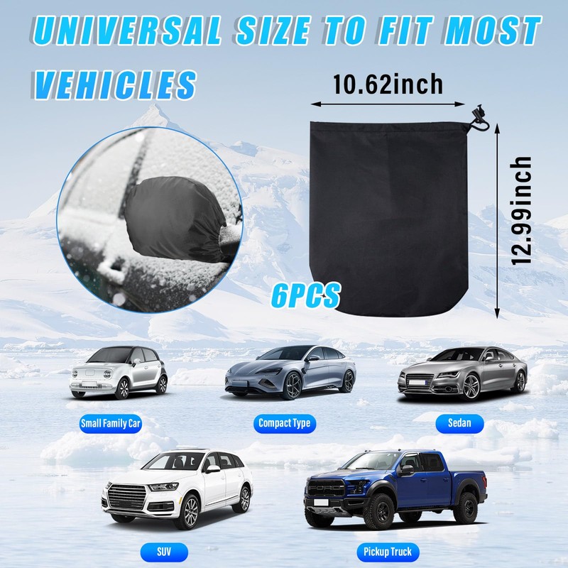 Ziciner 6 PCS Waterproof Side View Mirror Covers with Drawstrings,