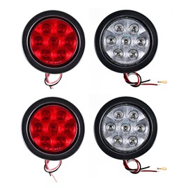 4 Pcs 4" Inch Round 7 LED Trailer Tail Lights Kit Round Led Stop Turn Tail Back-up Reverse Fog Lights Reflective Lens Grommet 3-Prong Wire Pigtails for Truck Trailer RV Bus Jeep 12V (2 Red + 2 White)