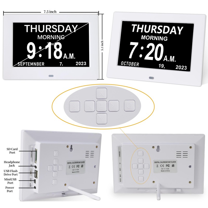 Golony 7 inch Large Digital Day Dementia Clock for Seniors,