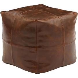 HEAVEN HUSH CRAFTING ELEGANCE Luxurious Indian Handmade Leather Ottoman Pouf Cover with Crunch Design Chic Home Decor Footrest Footstool for Home and Living Room (18x18x18 Inch, Brown Oil)
