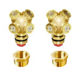 Joywayus Brass Misting Spray Nozzle 3/4" GHT Male 4-Holes Garden Sprinklers Irrigation Connector Water Sprinklers Mister Heads Fitting with Filter Mesh (Pack of 2)