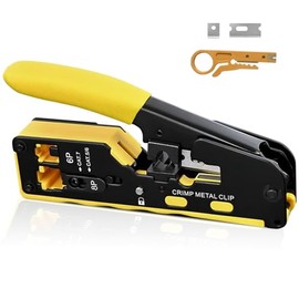 RJ45 Crimp Tool, Pinza Ponchadora RJ45 Crimpadora Pass Through, Crimpadora de Cables de Datos Modulares 3 en 1 Pelacables, Kit de Herramientas de Crim