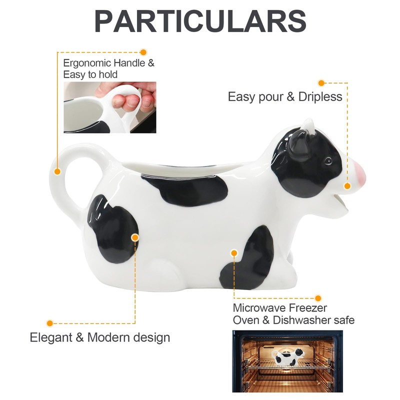 Ceramic Gravy Boat, 11oz/300ml White Gravy Boat Milk Cow Sauce