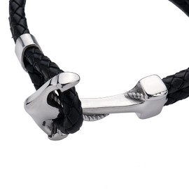 LUCKMAN Brazalete Hombre de Ancla, Pulsera de Acero Inoxidable Color Plata y Cuero Piel Vegana – Joyería y Accesorios para Hombre, Regalos para Hombre Originales Cumpleaños y Regalos para Papá Navidad, Modelo Ancor