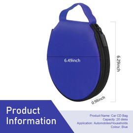 Titgoes 1 PC Car CD Storage Case, 28 Capacity Round Portable Oxford Fabric Zipper Disc Protective, Dustproof Waterproof Scratch-resistant, Universal for Vehicle Home Travel (Blue)