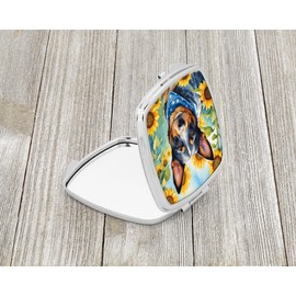 Caroline's Treasures Australian Cattle Dog in Sunflowers Compact Mirror Decorative Travel Makeup Mirror for Women Girls Gifts Pocket Makeup Mirror Folding Handheld