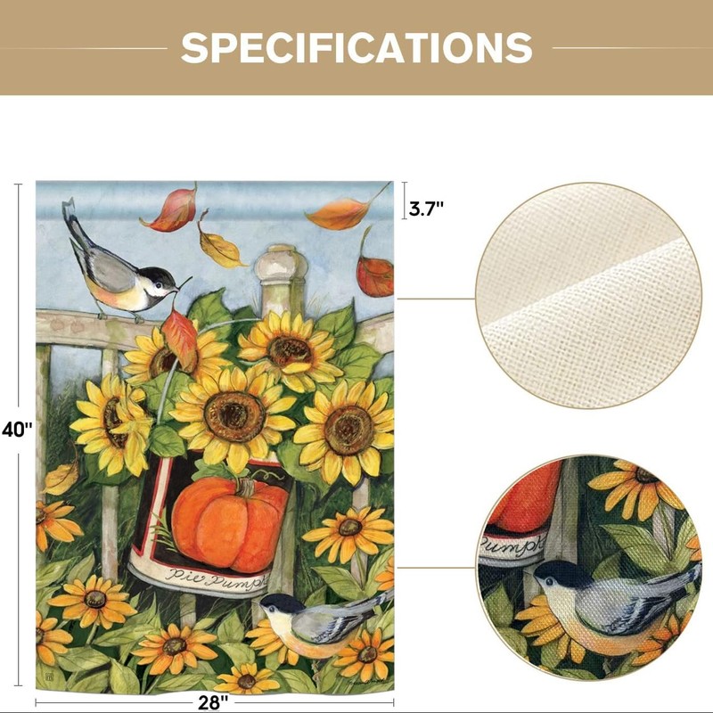 Fall Flag 28 x 40 Double Sided, Pumpkins Sunflower Large