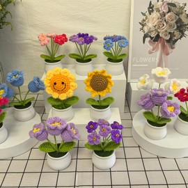 Vbepos Crochet Flowers Bouquet Knitted Flowers for Home Office Desk Decorations, Christmas Stocking Stuffers Birthday Gifts for Women Teacher Coworkers Mom Sister Friends, Purple
