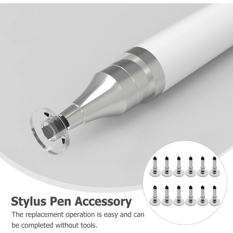 12 Pcs Silver Universal Stylus Replacement Tips,Universal Disc Tips Round