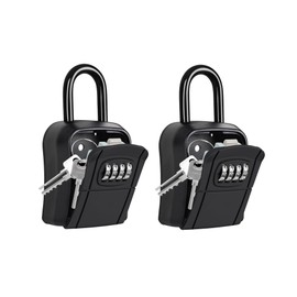 Portable Key Lock Box,Key Holder Safe Security Lock Box for Indoor, Outdoor, Garage, Garden, Store (2, Black)