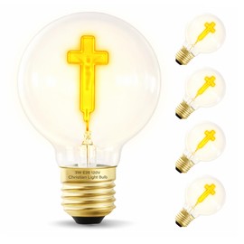 Mandala Crafts 3W Cross Light Bulbs with Crucifix Design (4 Pack) – Catholic & Orthodox Christian Decorative Light Bulb, Religious Accent Lamp, Clear Glass, E26 Base, Church & Home Altar Décor