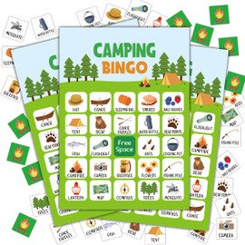 Disfuco Camping Bingo Game, Camping Games Bingo Cards, School Party, Birthday, Outdoor Game, Camping Activity, Nature Party Favors Supplies Decorations, 24 Players Bingo Game (A05)