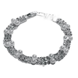 Sweet & Sophisticated White Faux Pearl and Rhinestone Bracelet - Fancy Wedding/Prom Jewelry