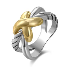 dnswez 2 Tone Intertwined Crossover Statement Antique Ring Fashion Chunky Band Rings for Women Men Gold Silver Plated Wide Index Finger Rings