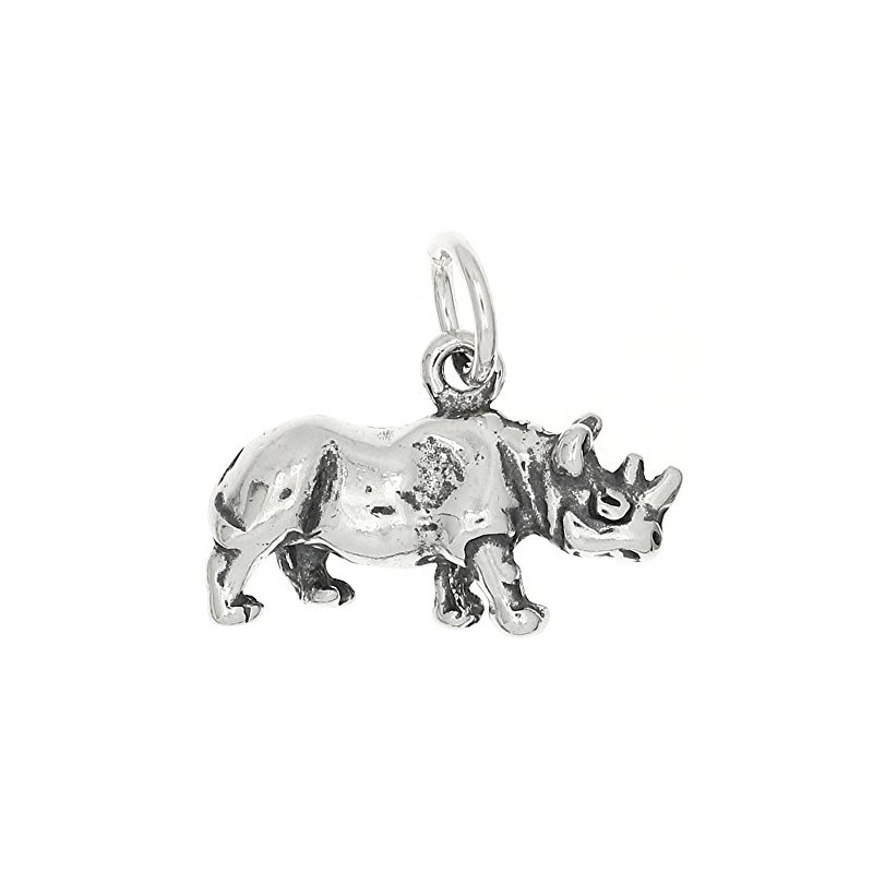 LGU Sterling Silver Oxidized Three Dimensional Rhinoceros Charm