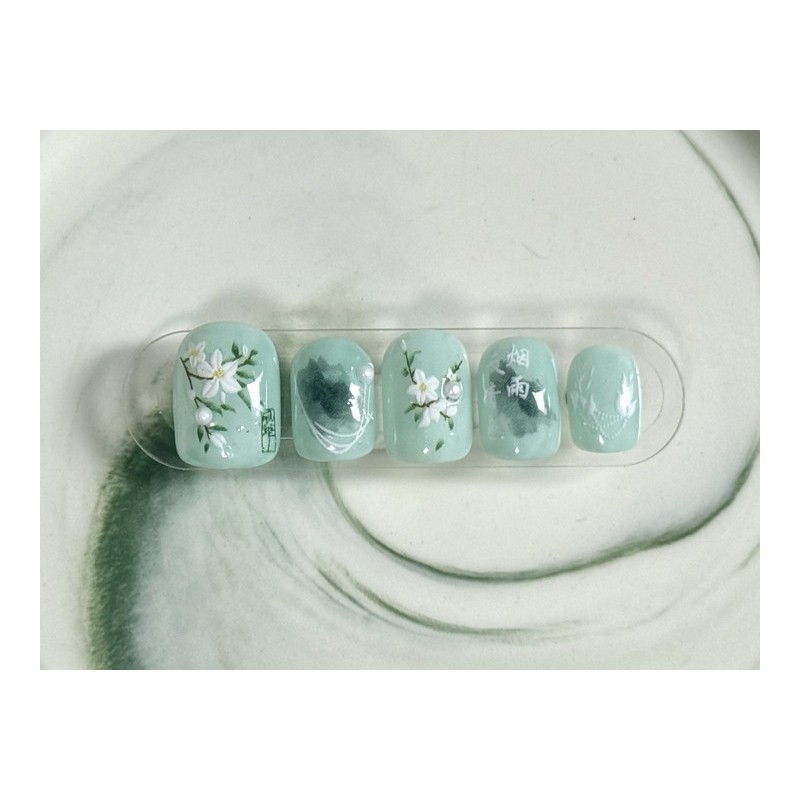 07:20AM, Yeonwoo (烟雨) |Oriental white plum nail - square /