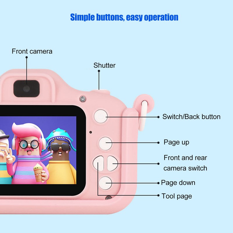 Kids Camera 2in IPS HD Screen Front Rear Camera Game