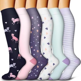 GEYIWSSXY 6 Pairs Compression Socks for Men Women Colourful Support Socks for Sports Running Travel Cycling, Multi-coloured 03