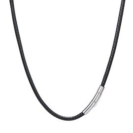 HAIAISO Leather Necklace for Men 2mm/3mm Black Faux Leather Necklace Cord for Pendant with Stainless Steel Clasp, Waterproof 16-28 Inch Tensile Leather Chain-2MM-18