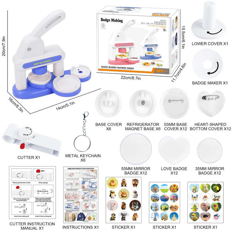 Button Machine for 35 & 55 mm Badges, DIY Button